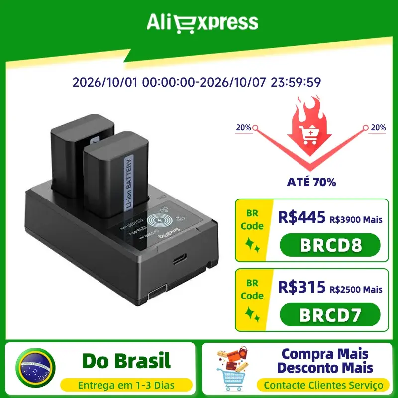 Bateria SmallRig NP-FW50 com Chip de Decodificação Completa, Sem Danos à Câmera, para Sony A6300 A6400 A7 II A7R II A7S II A7S A7R Zve10