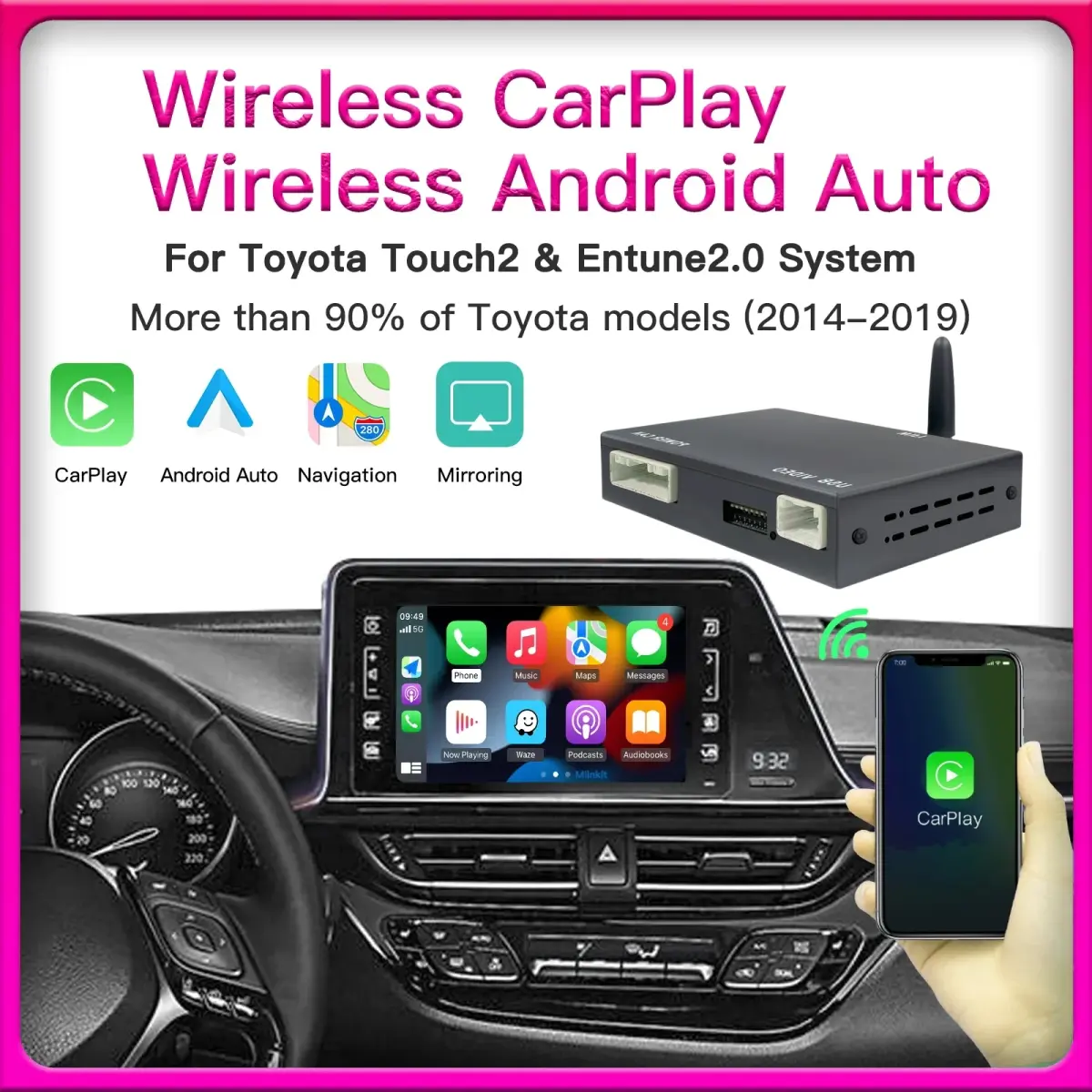 Para apple carplay android auto para toyota touch 2 entune 2.0 highlander tundra sienna prius yaris camry cr módulo multimídia - 1