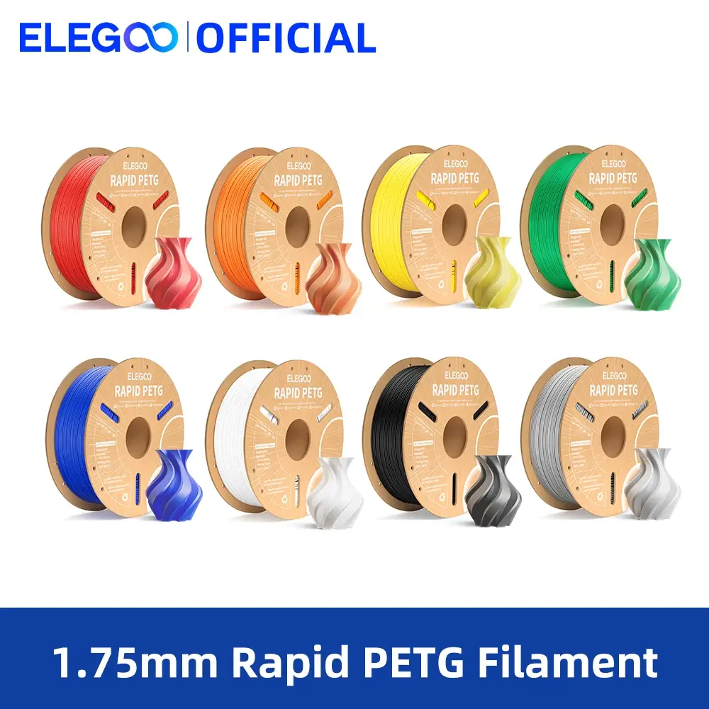 Filamento PETG Rápido ELEGOO 1.75mm 1KG, Filamento para Impressora 3D de Alta Velocidade 30-600mm/s, Compatível com a Maioria das Impressoras 3D FDM
