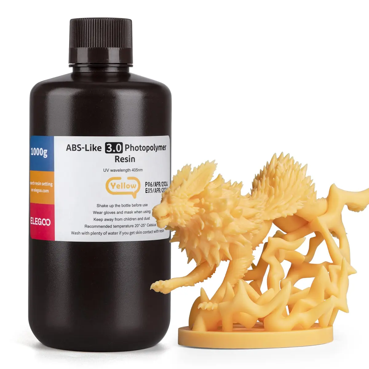 ELEGOO ABS-Like Resina 3.0 para impressora 3D Amarelo 1KG - Resina de fotopolímero padrão de cura UV 405nm para impressão 3D LCD/MSLA/DLP