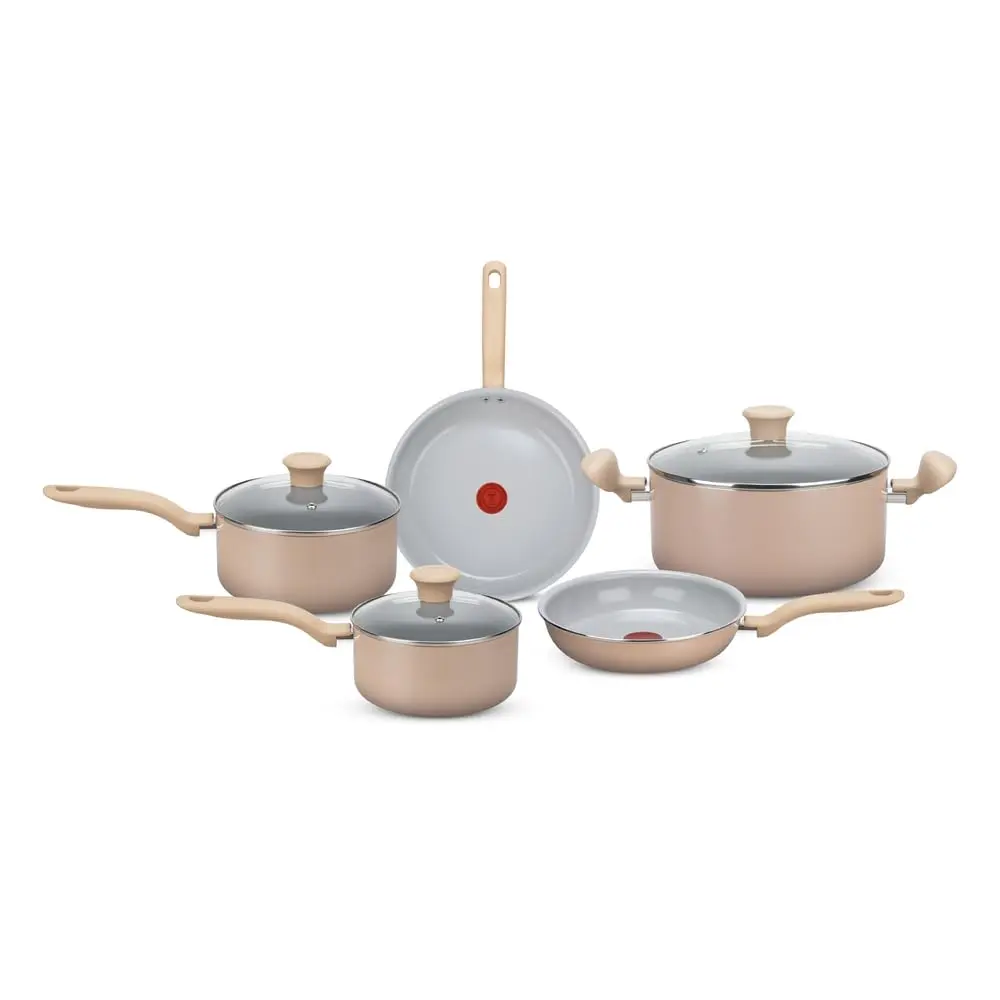 Jogo de Panelas Rochedo Ceramic Light Sand 5 Peças com Revestimento Cerâmico, Thermo-Sinal® Exclusivo, Fácil de Limpar, Cabo Soft Touch