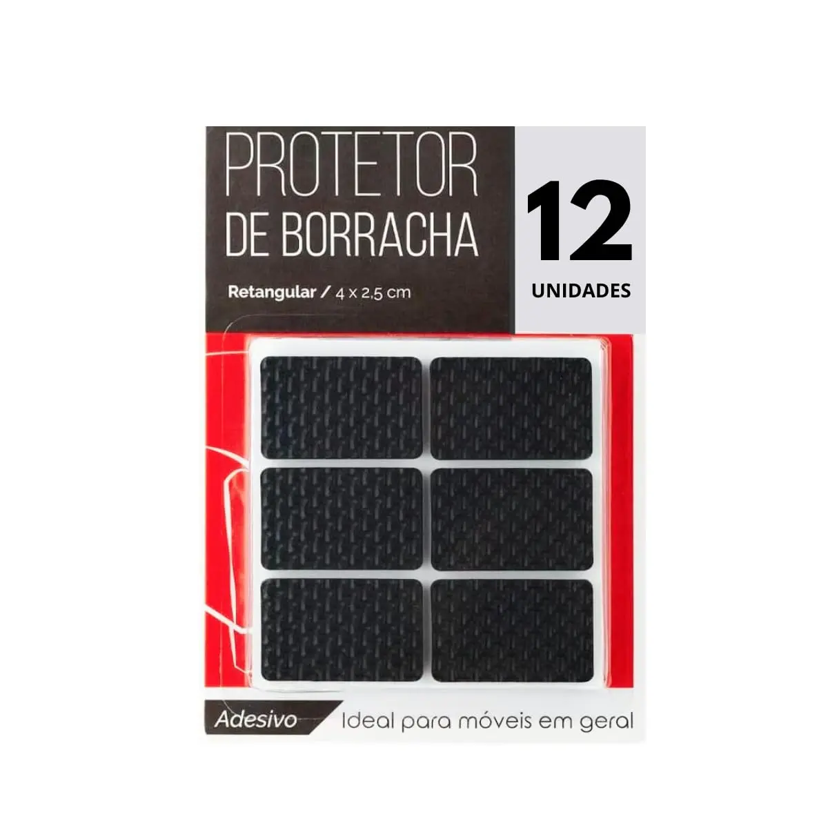 Kit 12 Protetores Borracha Pé Móveis Retangular Antiderrapante Autoadesivo