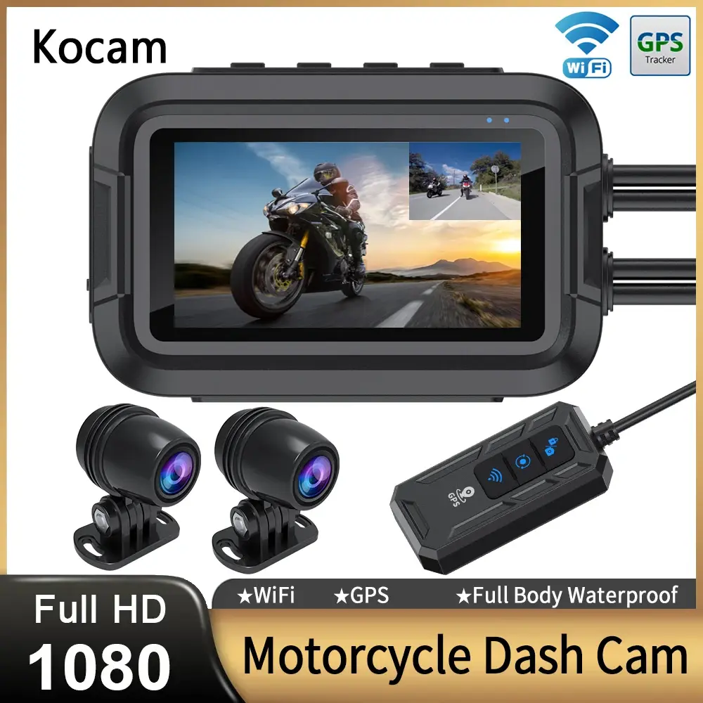 Câmera completa impermeável do corpo da motocicleta DVR, câmera de Moto, WiFi, GPS, came do traço, dianteiro, traseiro, conduzindo o gravador de vídeo, caixa preta, 1080P duplo - 1