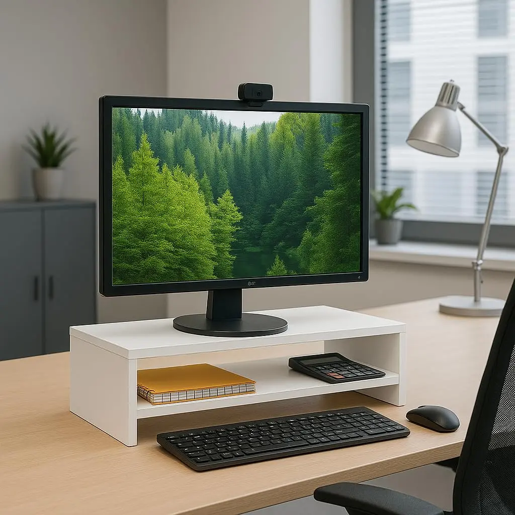 Suporte Duplo Base para Monitor Mdf Ergonômico Mesinha Home Office Mesa Gamer Suporte Apoio P/ Tv Notebook MDF Escritório Base (Branco) - 1