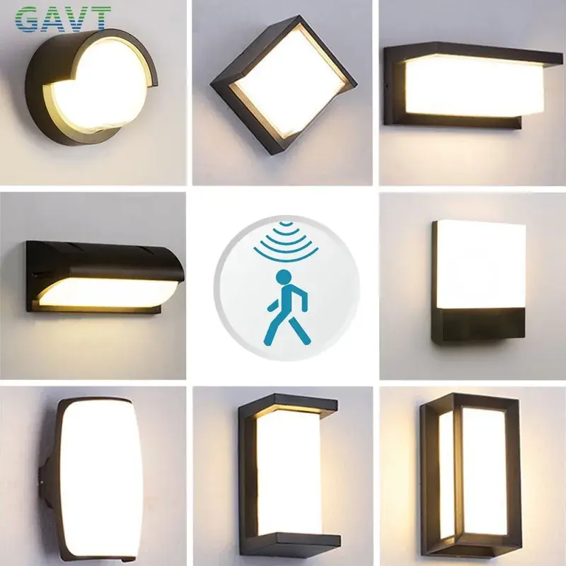 Luzes LED Externas com Sensor de Movimento, Luminária de Parede Externa à Prova d'Água IP65, Lâmpada de Rua, Luzes de Jardim, Iluminação Externa