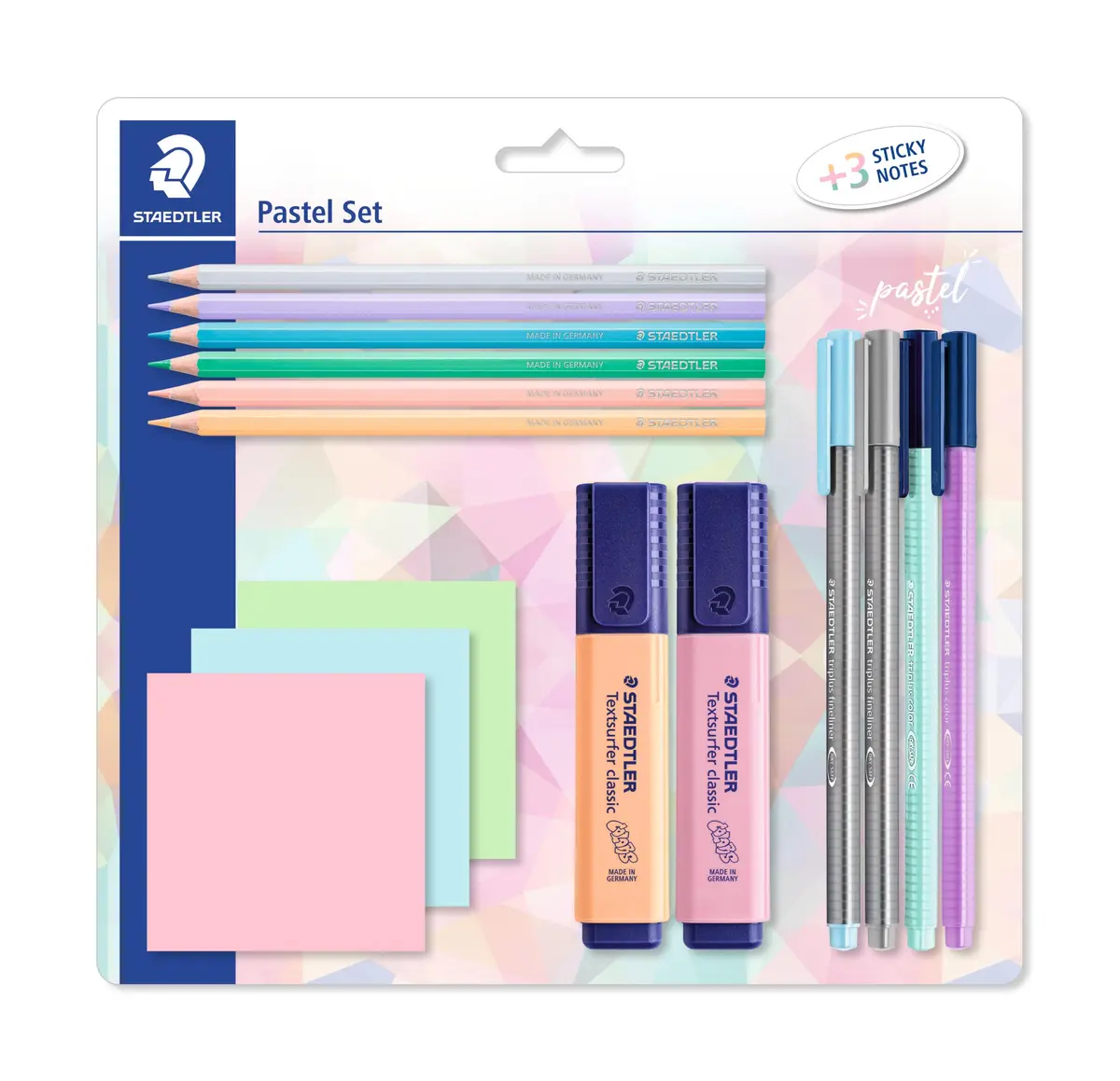 Kit Pastel Set + 3 Stick Notes, STAEDTLER, Linha pastel, 61 SBK2 PAST, 12 Cores