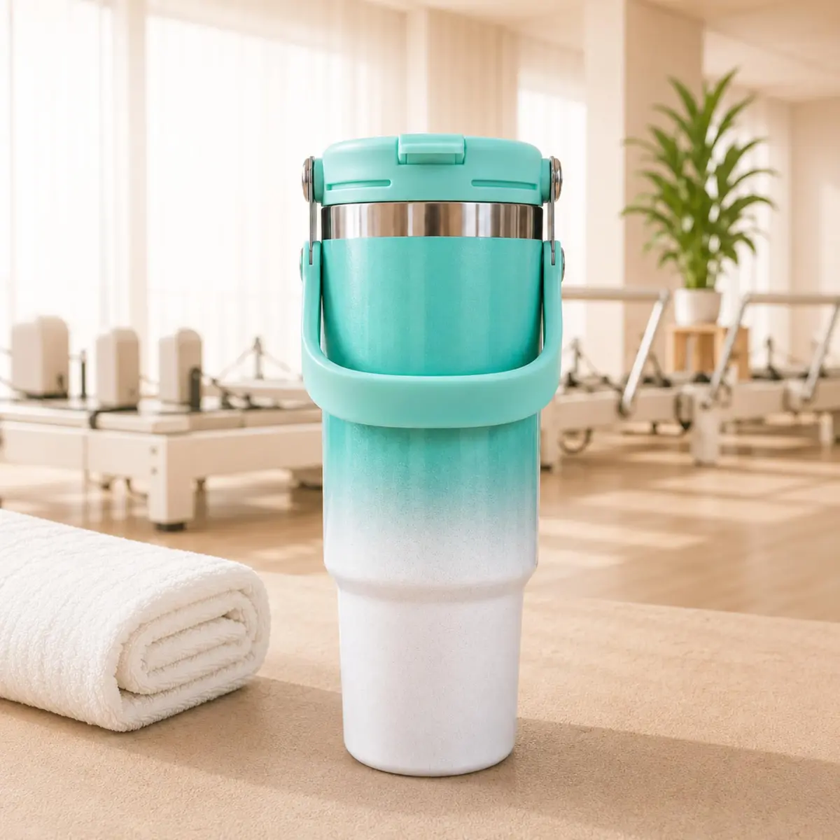Copo Térmico com Canudo Tampa e Alça 900ml, Cops Garrafas Termico para viagem vácuo dupla camada aço inoxidável, Caneca Termica Cafe Água Chá,Presente, Fitness Barganha Mix (p2002Verde Água) - 1