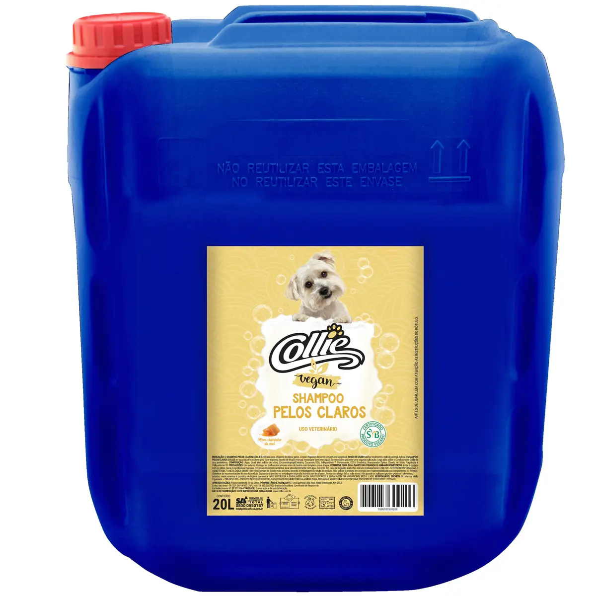Shampoo para Cães e Gatos Collie, Pelos Claros, 20 litros | Shampoo para pelos claros com extrato de mel em galão de 20 litros para rotinas profissionais