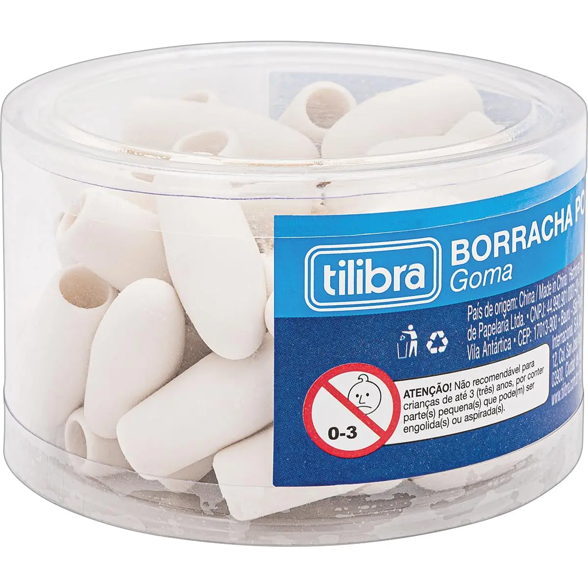 Tilibra - Borracha Ponteira Branca, Caixa com 50 unidades