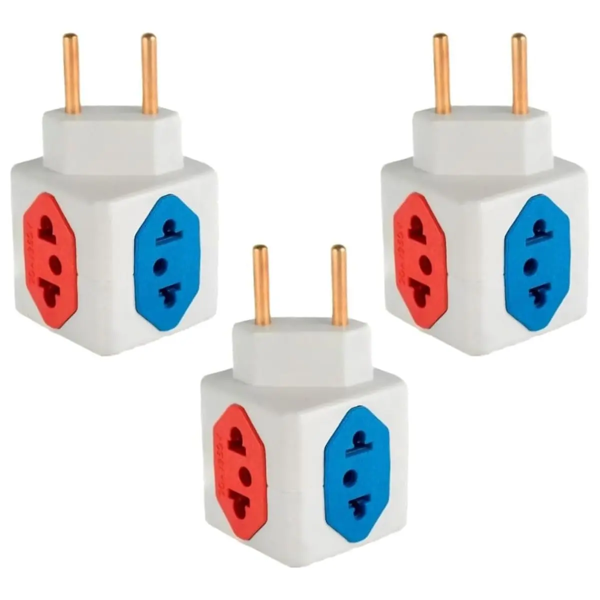 KIT Com 3 Adaptadores Benjamim Cubo 3D Com 3 Entradas de Tomada 10 Amperes E 1 Entrada de Tomada 20 Amperes Colorido Vermelho Azul Plug Padrão Novo 3 Pinos Resistente - 1