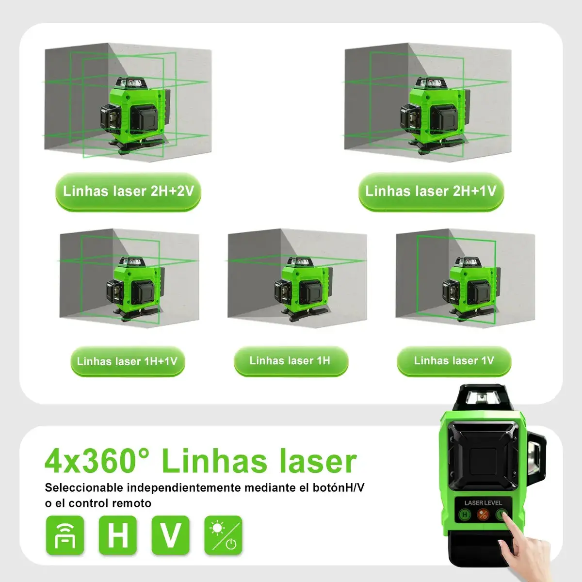 Nível Laser Verde 16 Linhas War Shark 360° Autonivelante + 2 Baterias thumbnail 2