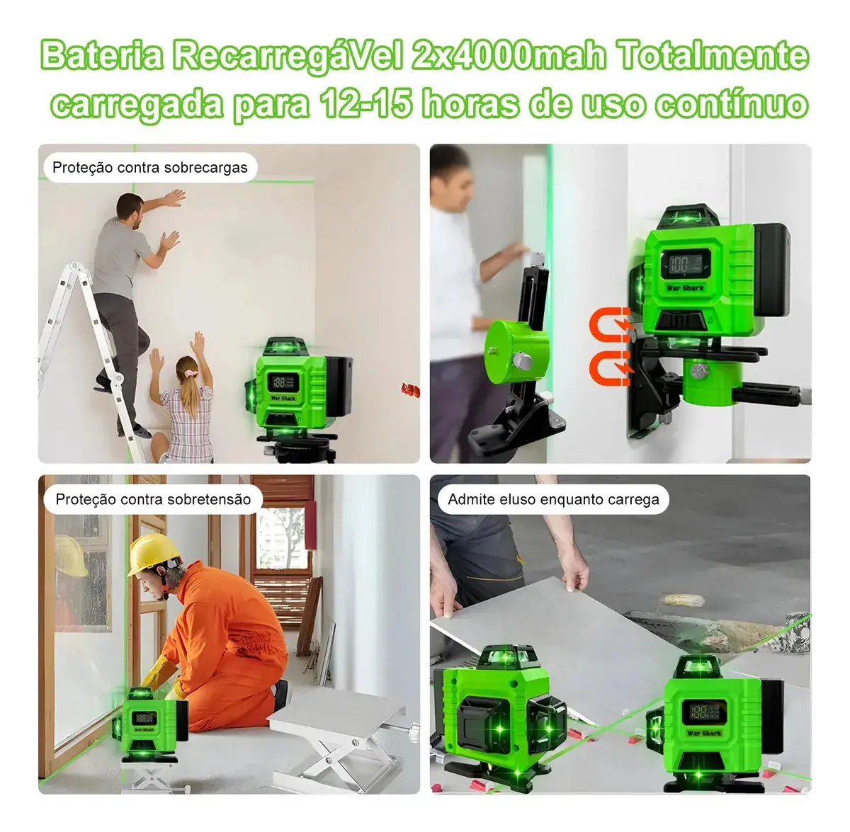 Nível Laser Verde 16 Linhas War Shark 360° Autonivelante + 2 Baterias thumbnail 5