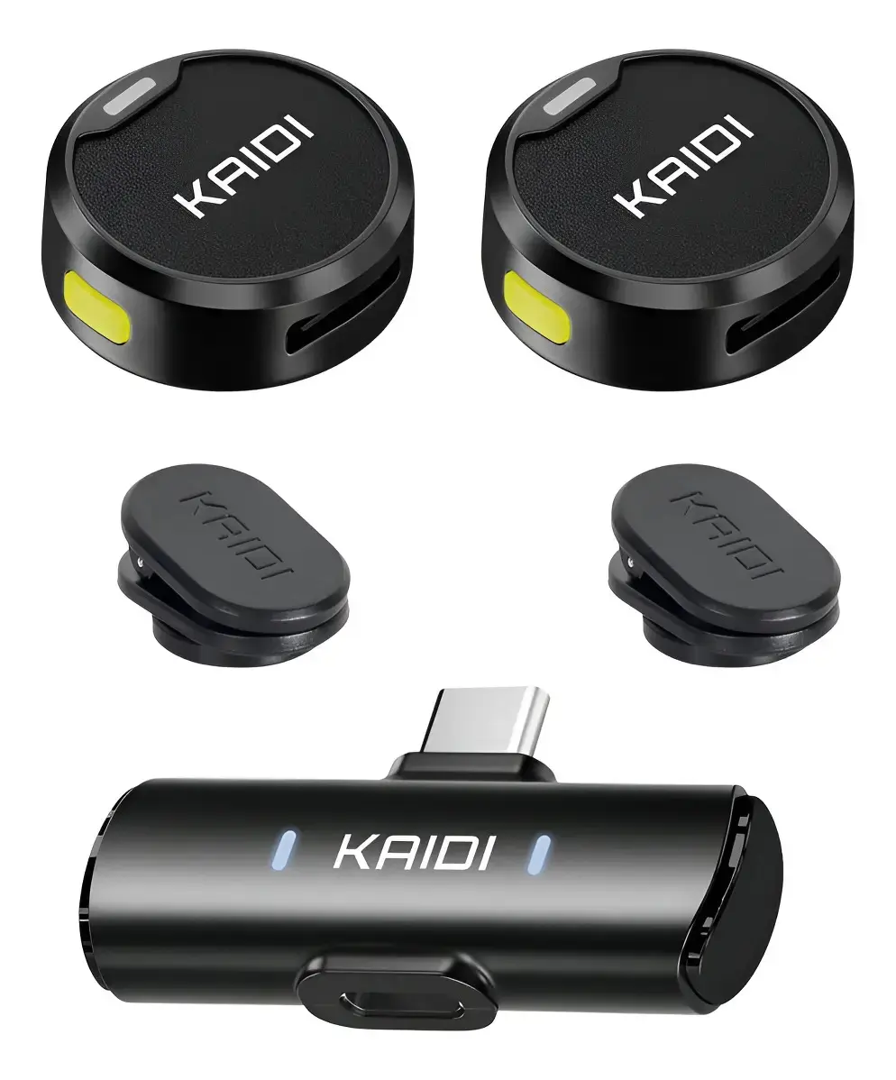 Microfone de Lapela Sem Fio Kaidi KMF4-C Entrada tipo C Android e Iphone 15 16 17 Omnidirecional - 1