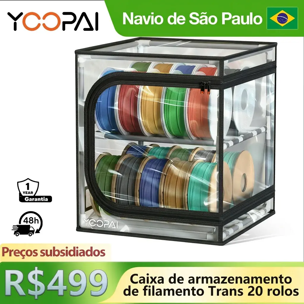 Caixa de Armazenamento para Filamento de Impressora 3D YOOPAI com Dessecantes, Suporte Metálico de 2 Níveis com Tampa Transparente, Capacidade para até 24 Rolos