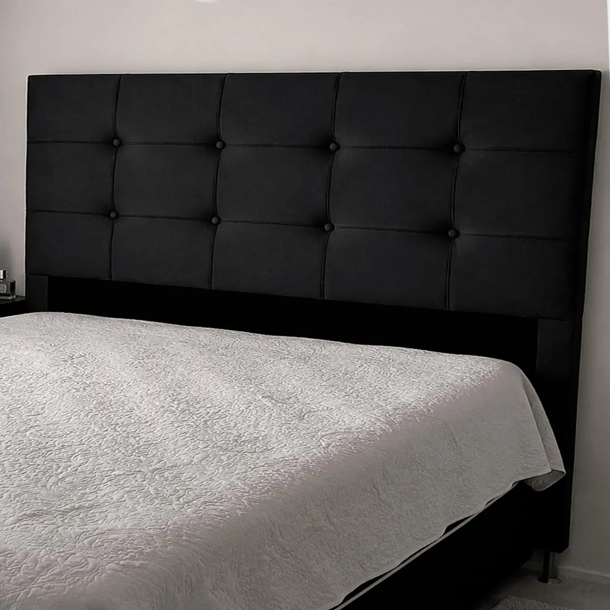 Cabeceira Cama Queen Size Casal Box 160cm Estofada Roma (Corino preto)