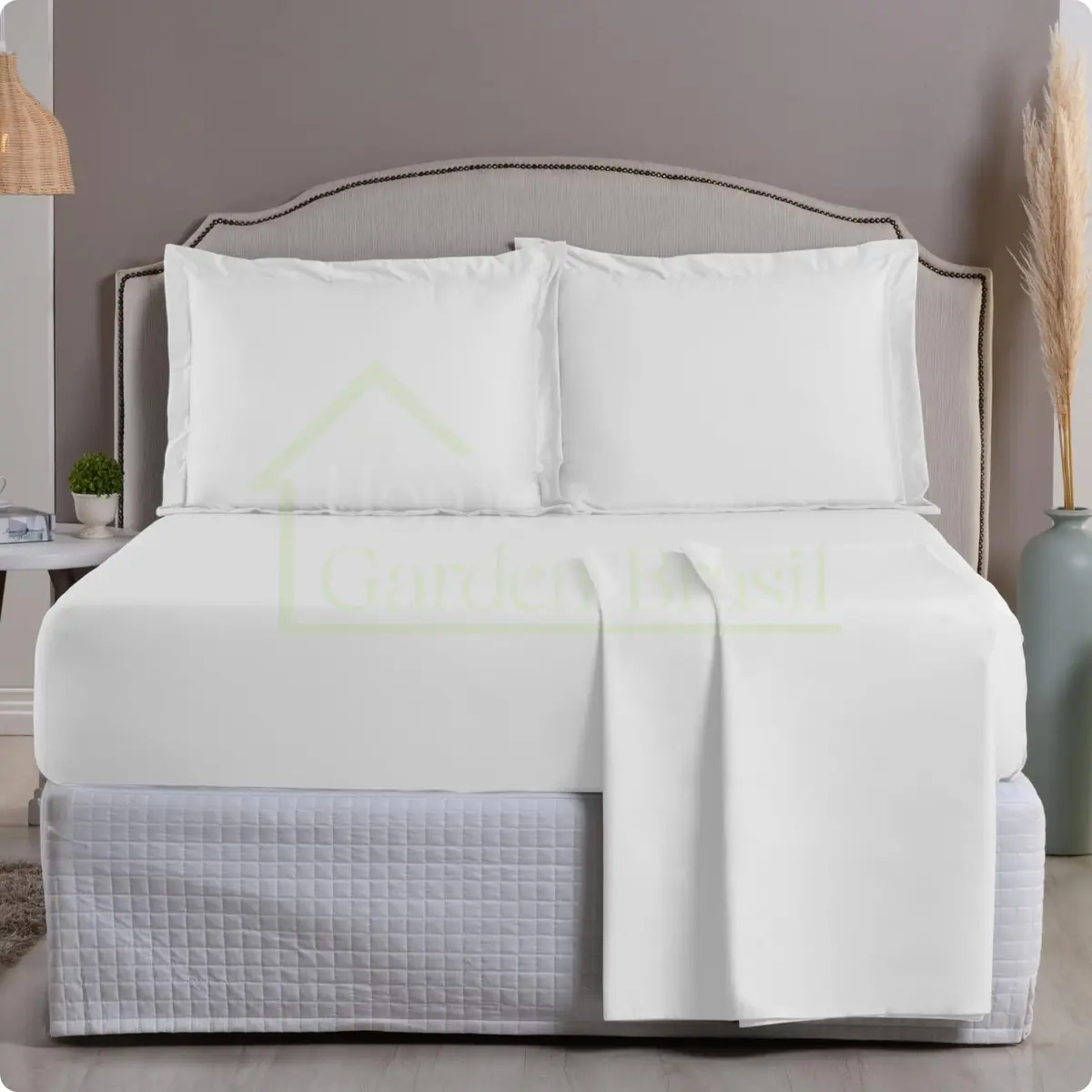 Jogo de Cama Algodão Egípcio 1000 Fios Toque Macio Gelado Algodão Fibra Longa - 3 e 4 Peças (Branco, King 3pcs) - 1