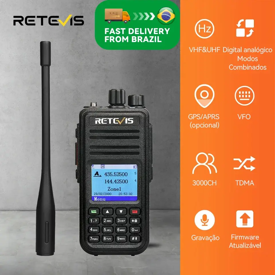 Retevis RT3S Walkie Talkie Rádio DMR de Longo Alcance,Sobrevivência Walkie Talkies para Camping, Rádio Amador UHF VHF com GPS e Criptografia AES256 Digital Portátil Envio do Brasil