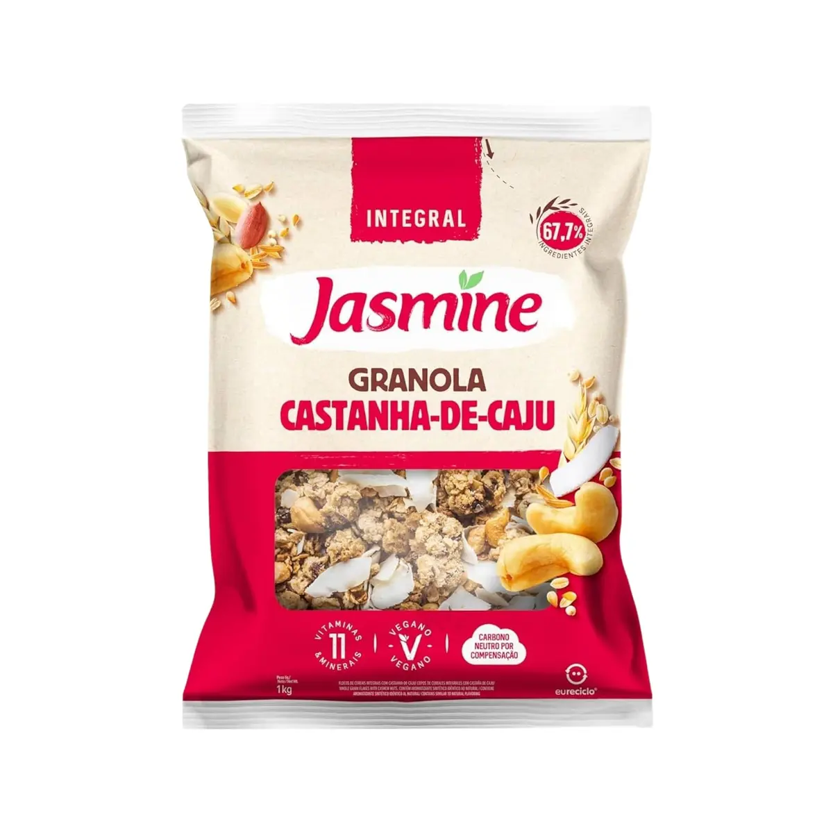 Granola Integral com Castanha de Caju Jasmine, 1kg | Cereais e Sementes, Fonte de Fibras, Ideal para o Café da Manhã - 1