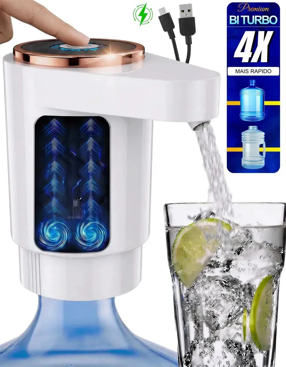 Bomba Elétrica Para Galão De Água Garrafão Recarregável Automático Bebedouro Touch Sem Fio Cozinha Camping Escritório Viagem Agua Mineral Capacidade até 20 litros