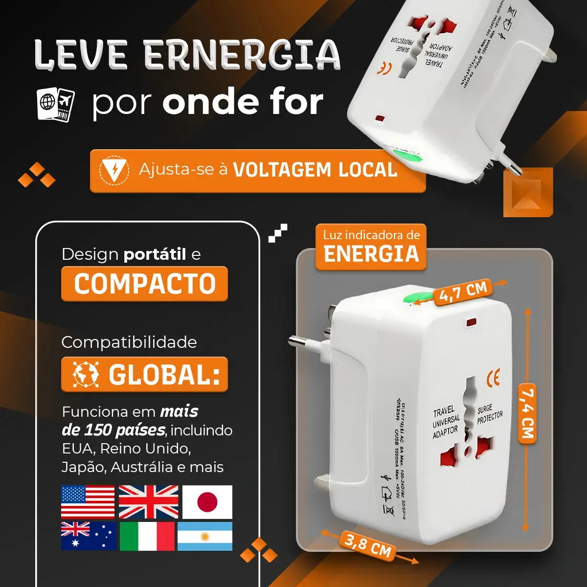 Adaptador Tomada Para Viagem Internacional thumbnail 2