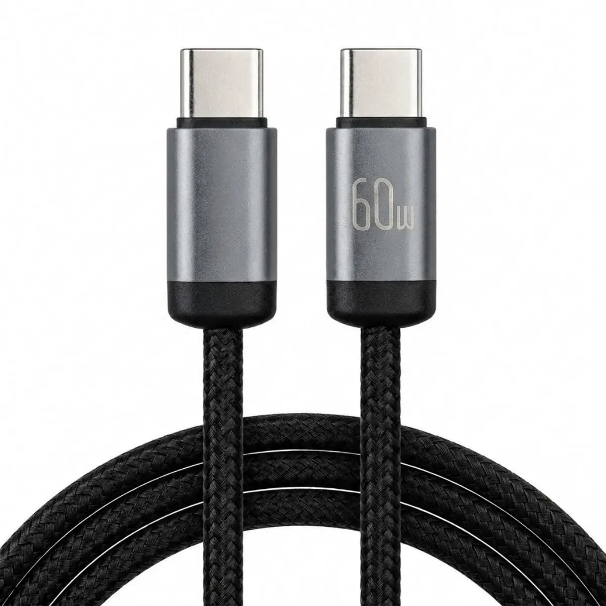Cabo USB para Tipo C 1 Metro, 60W Carregamento Rápido Turbo, Trançado em Nylon (Cinza)