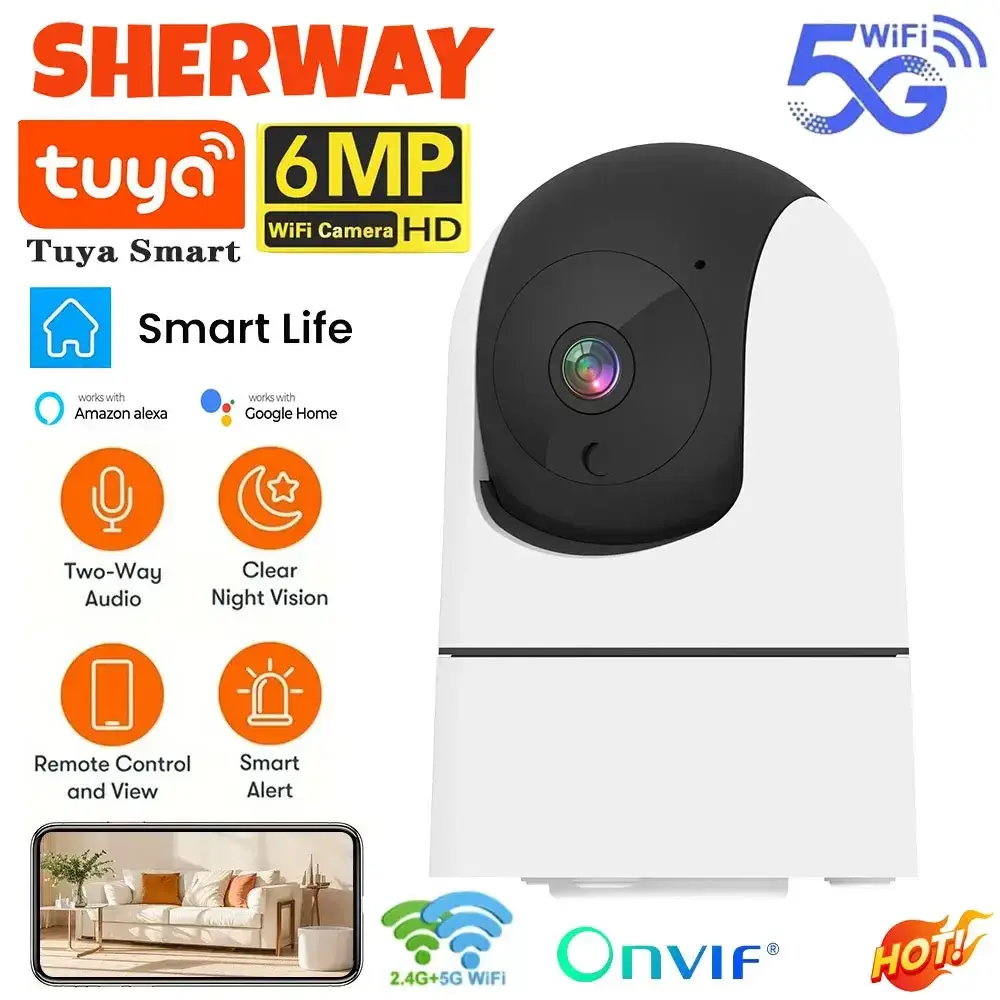 Tuya 5g wifi câmera ip interna 6mp câmera de vigilância de segurança sem fio rastreamento automático monitor do bebê ir visão noturna 6x zoom cam