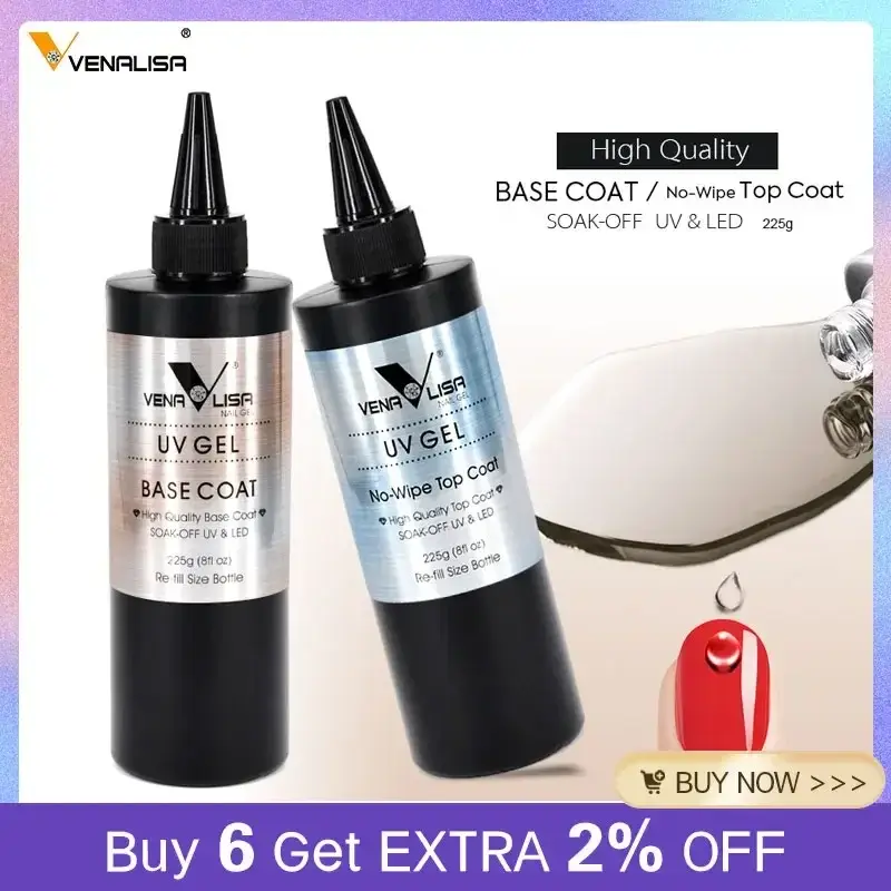 Venalisa tpo free225g super qualidade recarga gel arte do prego embeber fora uv/led sem limpar casaco superior base sem camada pegajosa casaco superior