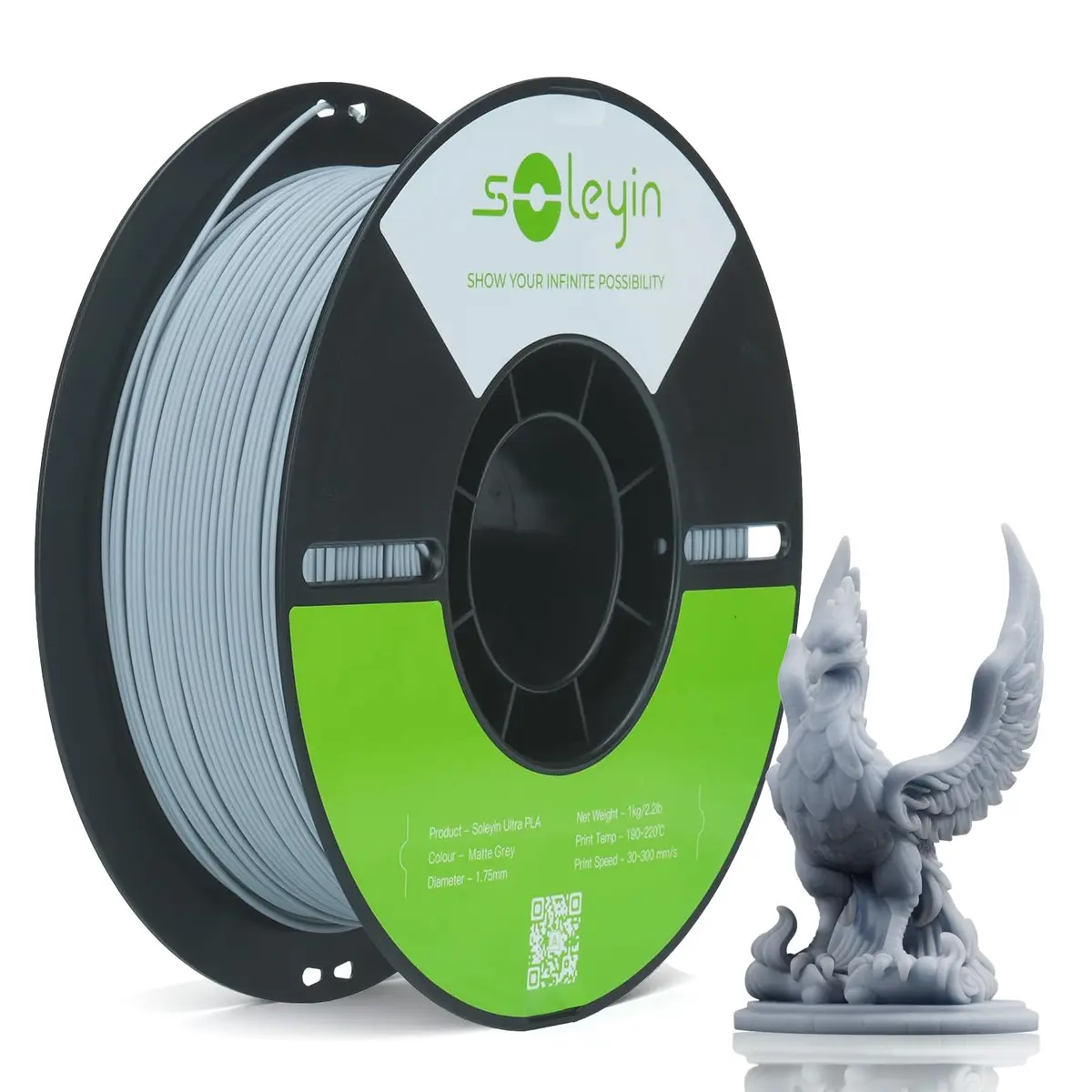 Creality Filamento Soleyin Ultra PLA 1,75 mm, filamento de impressora 3D 1 kg, alta velocidade 30-300 mm/s, ± 0,02 mm de precisão, para impressora 3D Creality Ender K1 K2 série FDM, cinza fosco