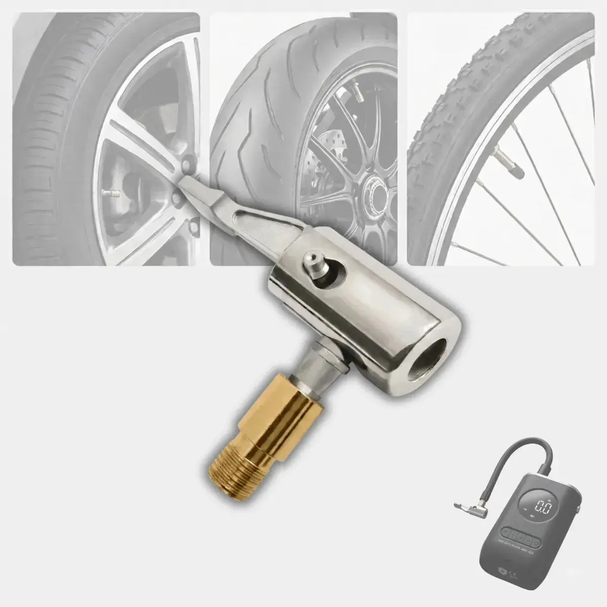 Bico Para Bomba De Ar Pneus De Carro Moto Bicicleta Universal Acessório Adaptador Rosca Padrão Mangueira Compressor Inflador Elétrico Portátil Presilha Para Travar Engate Rápido Calibragem da Pressão - 1