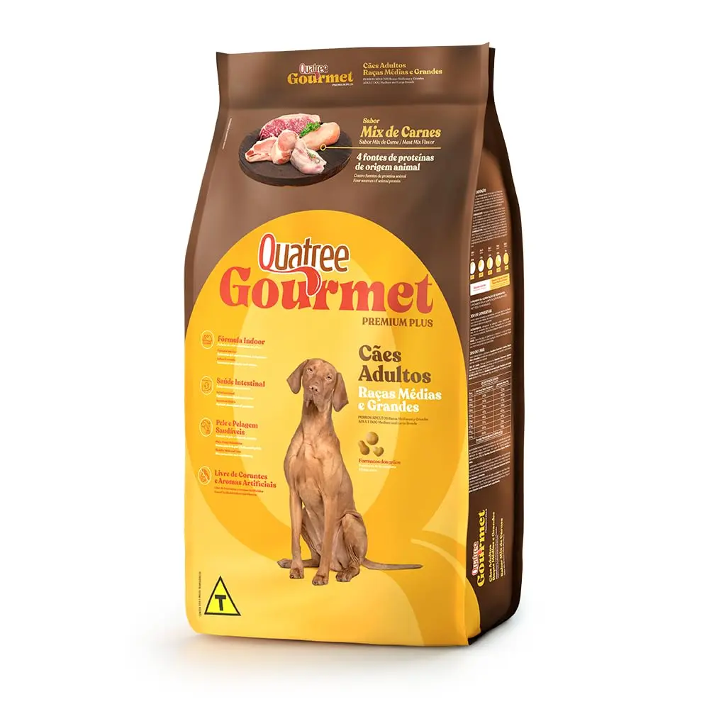 Quatree Gourmet Ração para Cães Adultos Raças Médias e Grandes Sem Corantes 10.1kg - 1