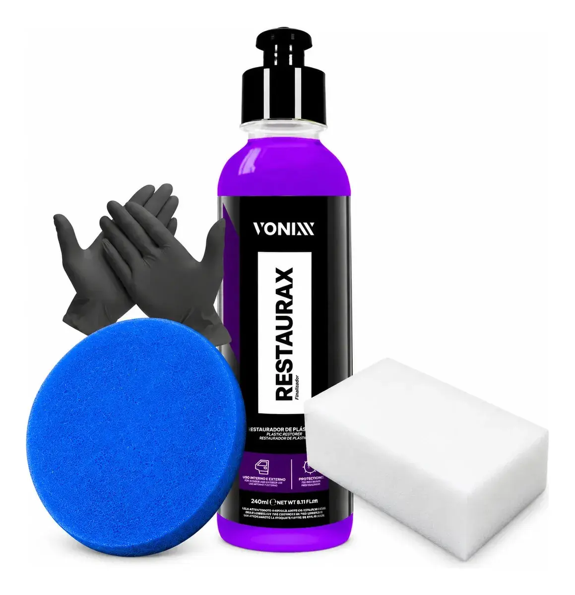 Kit Restaurax Renova Plástico Aplicador Zacs Luva Nitrílica Cor Roxo