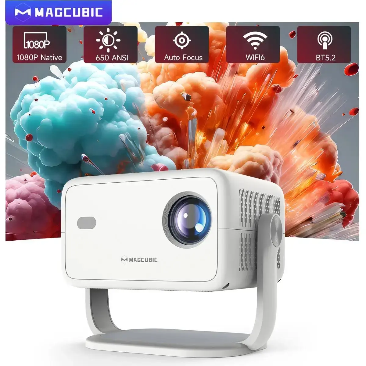Magcubic nativo 1080p 650ansi 8k android14 l018 projetor com foco de correção keystone automática wifi6 bt5.2 filme portátil ao ar livre