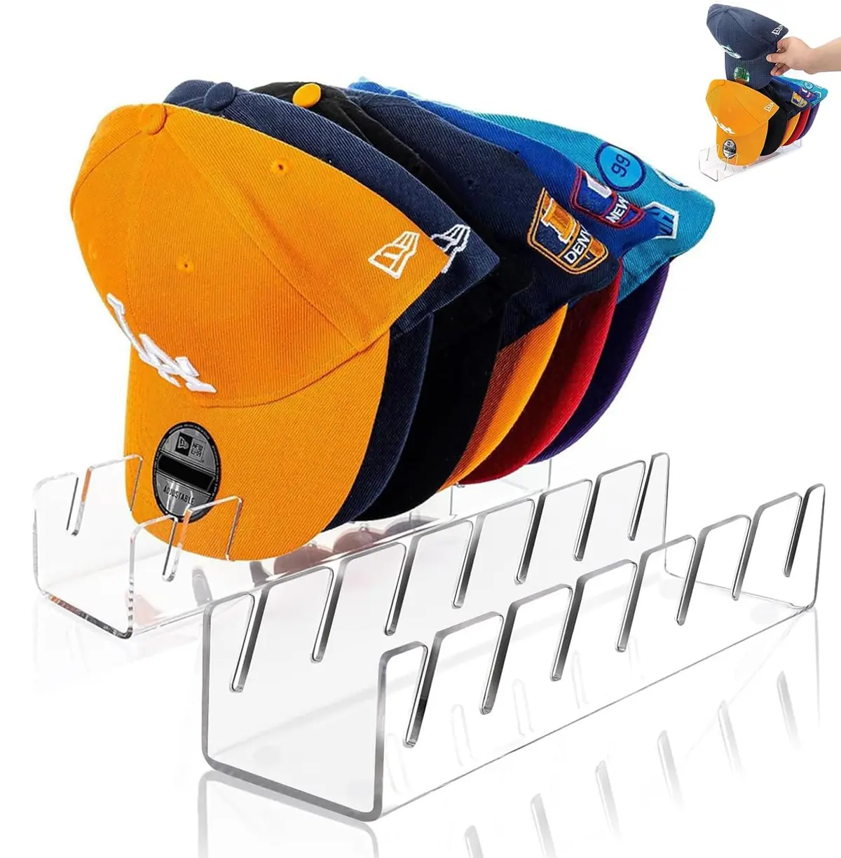 Organizador, Suporte para Boné, 2 Peças para Até 14 Bonés, Porta Boné, Organizador de Acrilico, Suporte Organizador de Bonés em Acrilico, Suporte Organizador Acrílico de Boné, Organizador de Chapéus