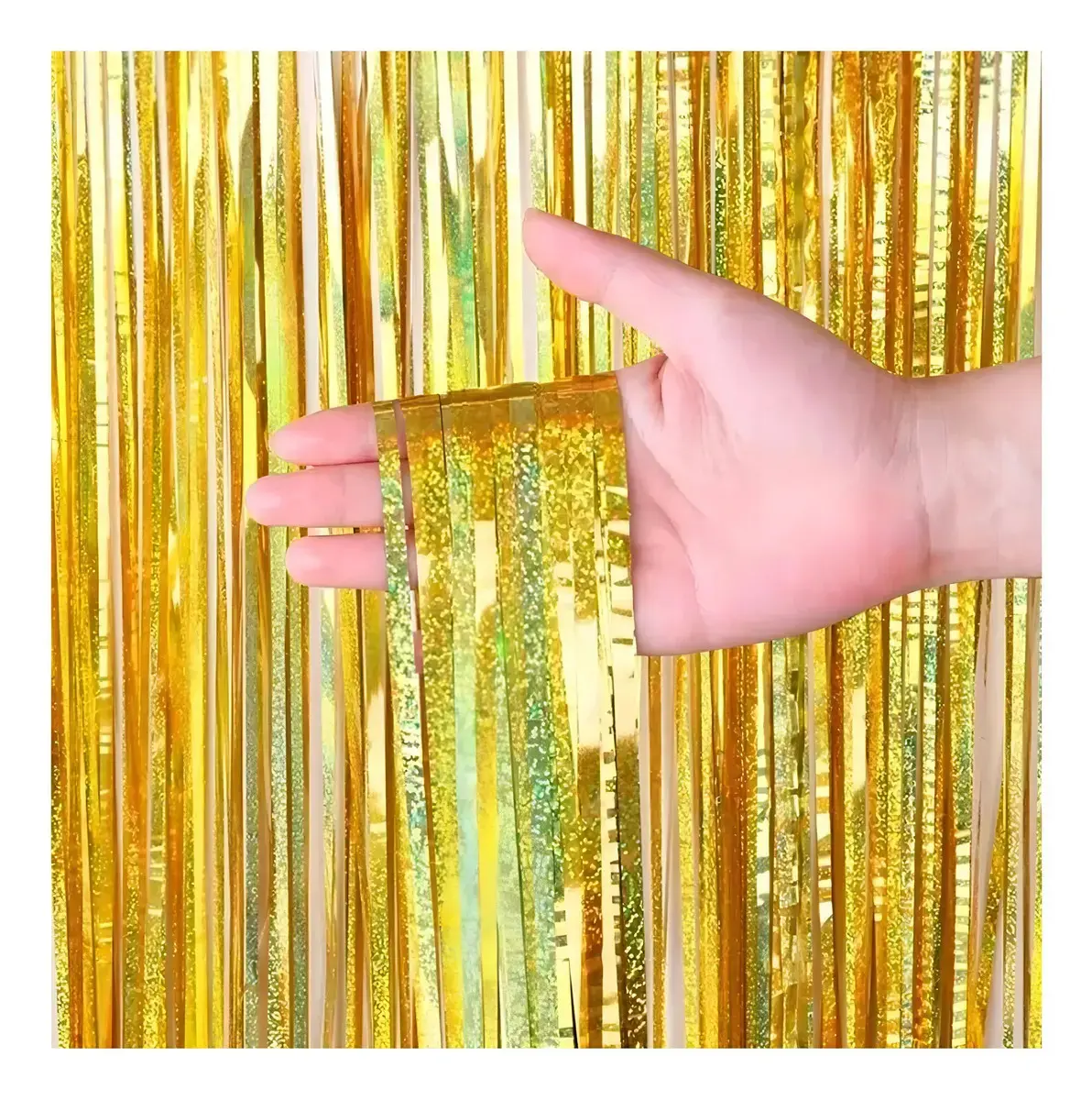 Kit C/ 4un Cortina Metalizada Fitas Para Decoração Franja Cor Dourado - 1