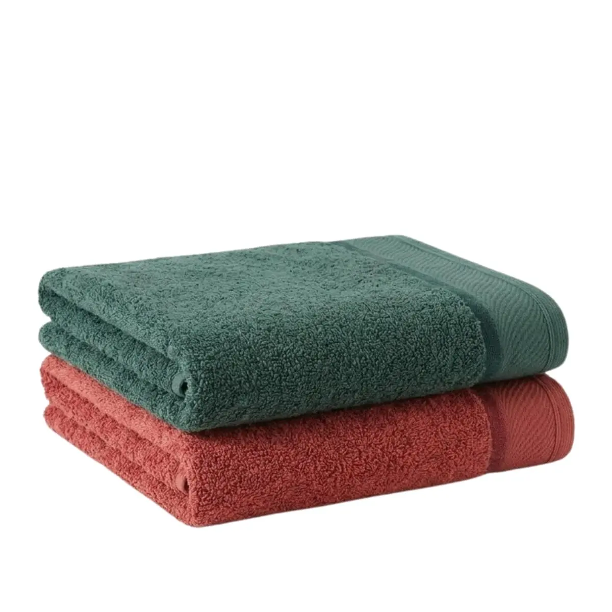 Kit 2 Toalha de Banhão Eleganz 100% Algodão 500g/m² Super Macia, Alta Absorção, Tamanho Grande 72x150cm (Verde - Terracota)