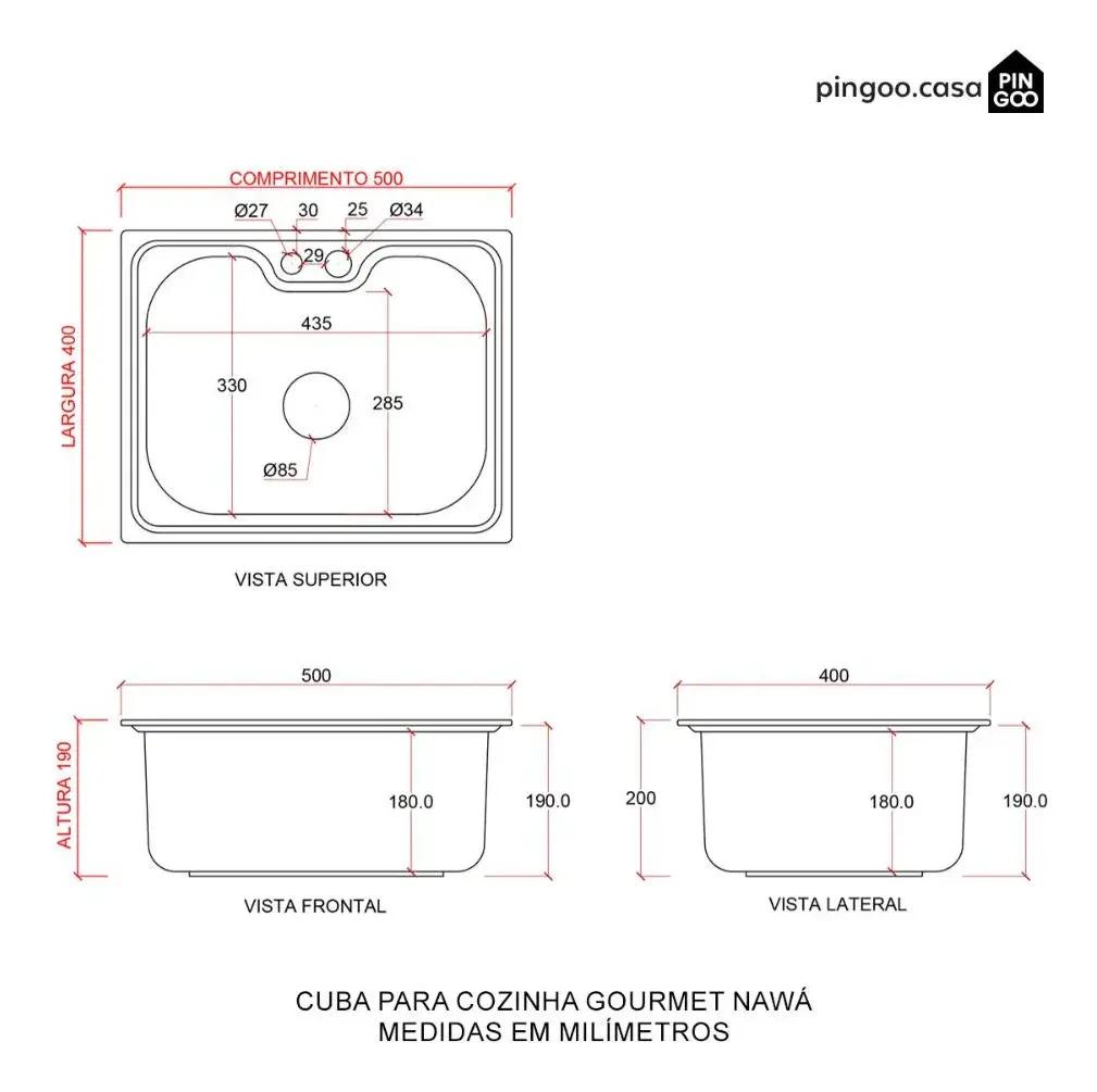 Cuba Gourmet para Cozinha Aço Inox 201 50x40cm Nawa Prata - Pingoo.casa thumbnail 6