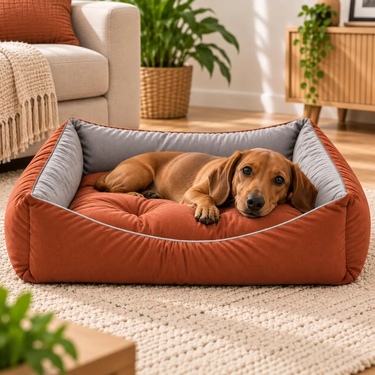 Cama Pet Retangular Suede Caminha Cachorro Gato Lavável Impermeável P M G (Terracota, Médio) - 1