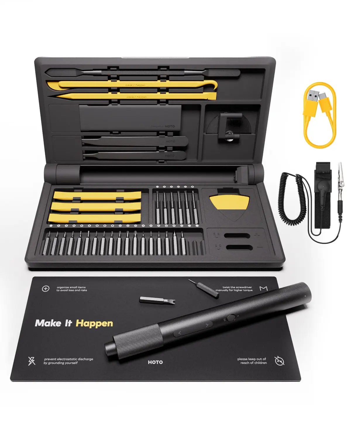 Kit Ferramentas de Precisão com Parafusadeira Elétrica Hoto Pro Cinza 26 Bits QWLSD012