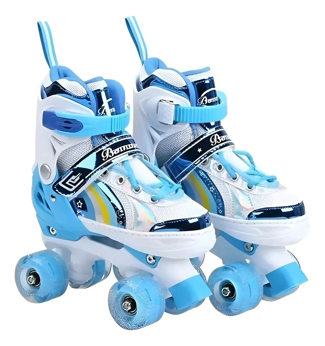 Patins Infantil Quad Ajustável + Rodas Em Led + Rápido Cor Azul Tamanho Dos Patins P 27-31