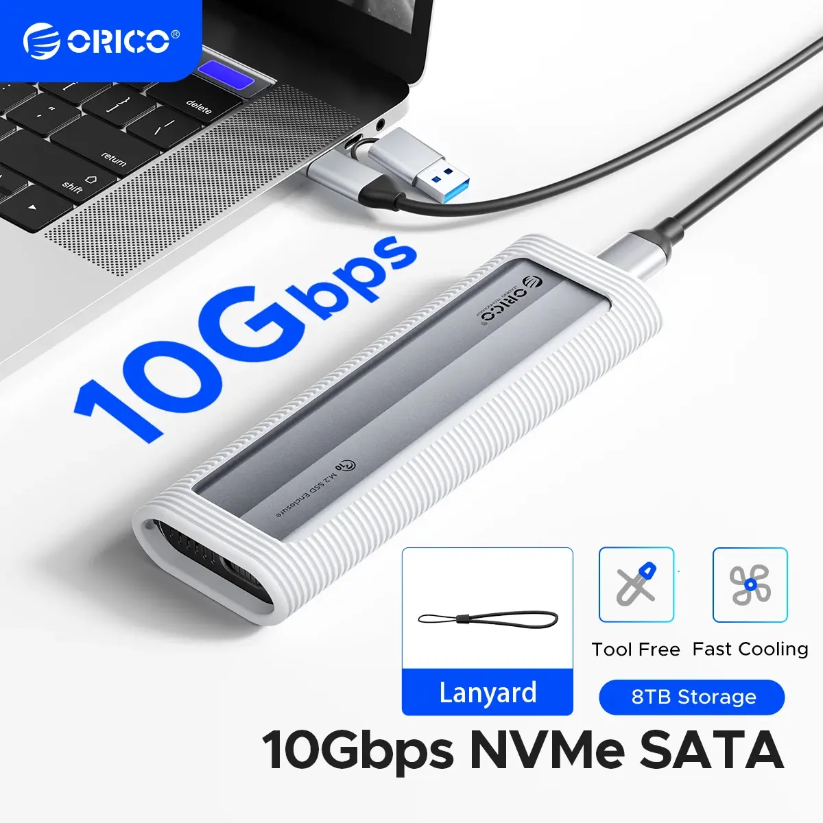Orico m.2 nvme sata ssd gabinete sem ferramentas usb externo 10gbps m.2 nvme para adaptador usb suporte uasp para pcie nvme e sata ssd - 1