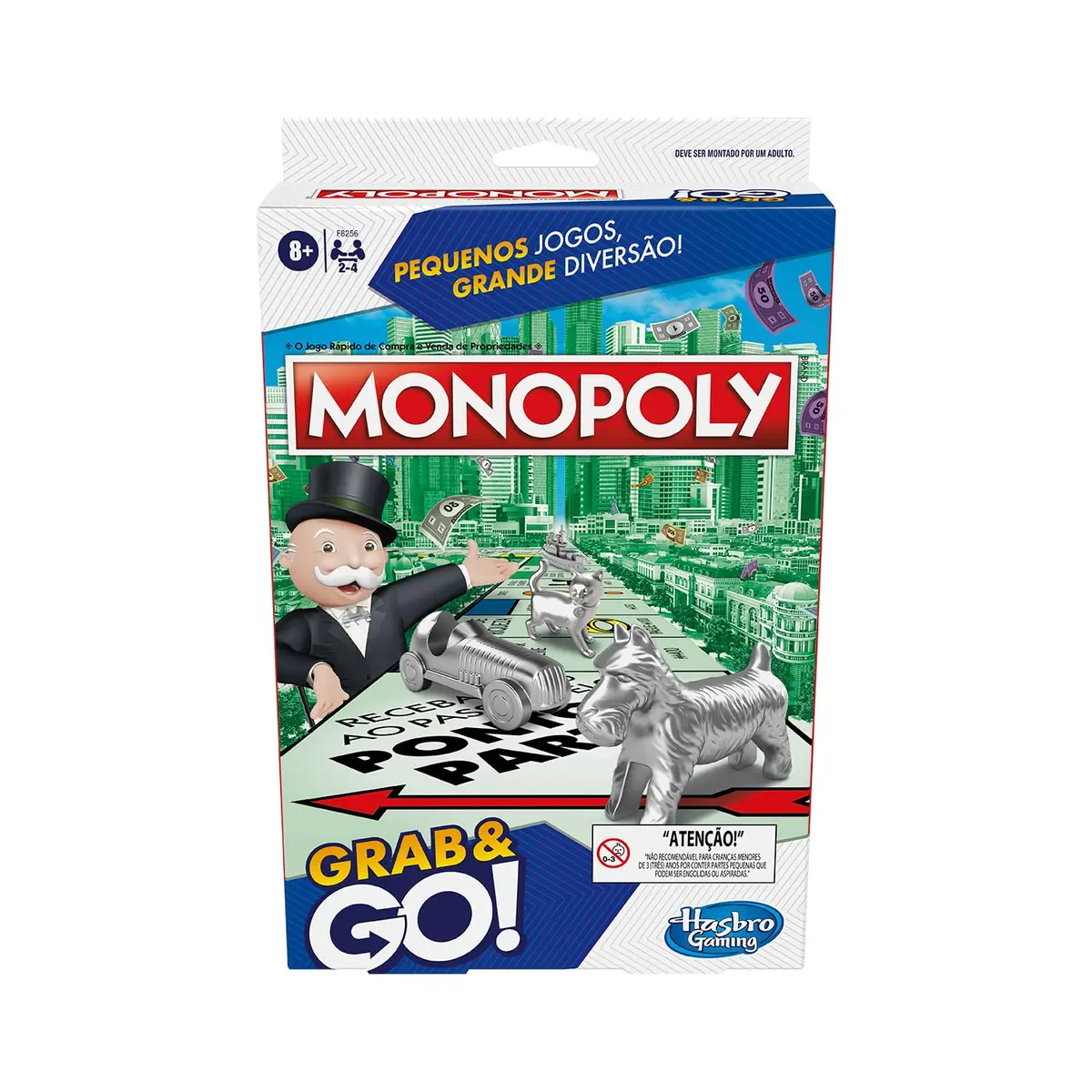 Hasbro Gaming Monopoly Grab and Go, jogo de tabuleiro portátil em plástico com peças de casas e dinheiro, brinquedo para crianças acima de 8 anos, presente - 1