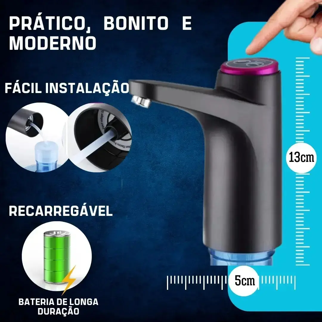 Bomba Galão De Água Recarregável Dispenser Bivolt Usb Cor Aleatório Preto ou Branco Kateluo thumbnail 5