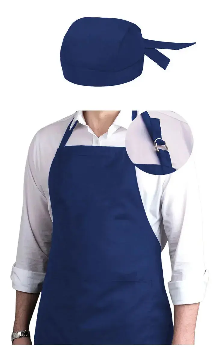 Kit Avental Com Bandana Pizzaria Cozinha Lenço Garçom Chef Cor Azul-marinho