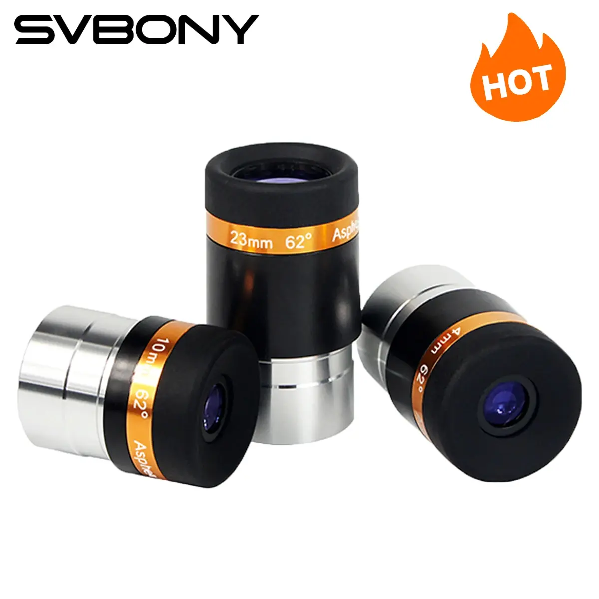 SVBONY Oculares Lentes de telescópio de 4/10/23 mm Lente de telescópio asférica de ângulo amplo de 62 graus Acessório de telescópio HD totalmente revestido para 1,25 polegada