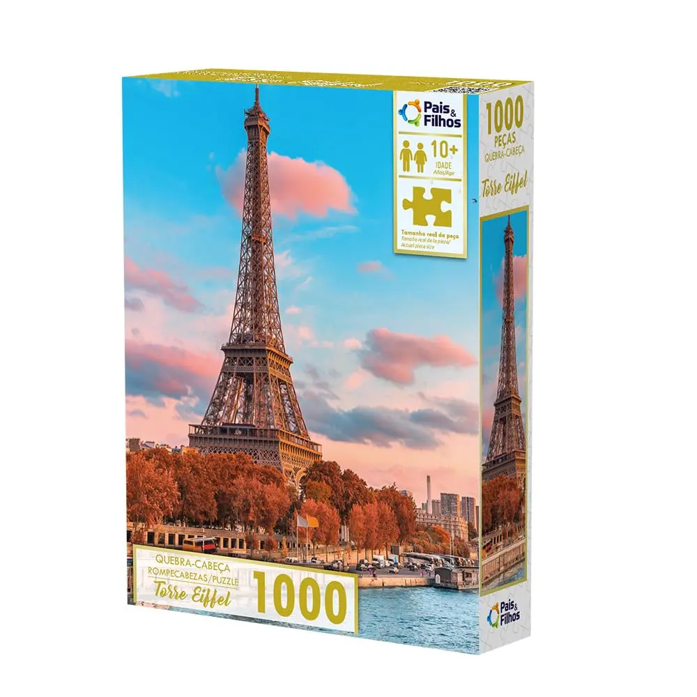 Pais & Filhos Quebra Cabeça 1000 Pçs - Torre Eiffel - Premium, Sortido, Grande