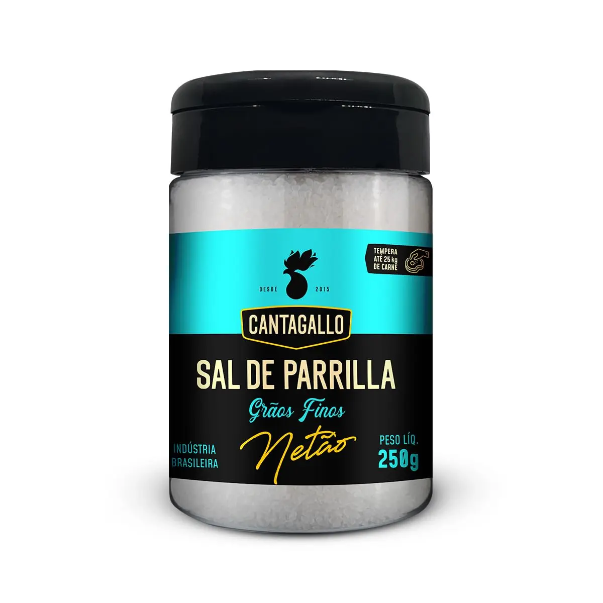 Sal de Parrilla de Grãos Finos CantaGallo Netão, 250g | Sal de parrilla em grãos finos, ideal para temperar carnes e realçar o sabor do churrasco.