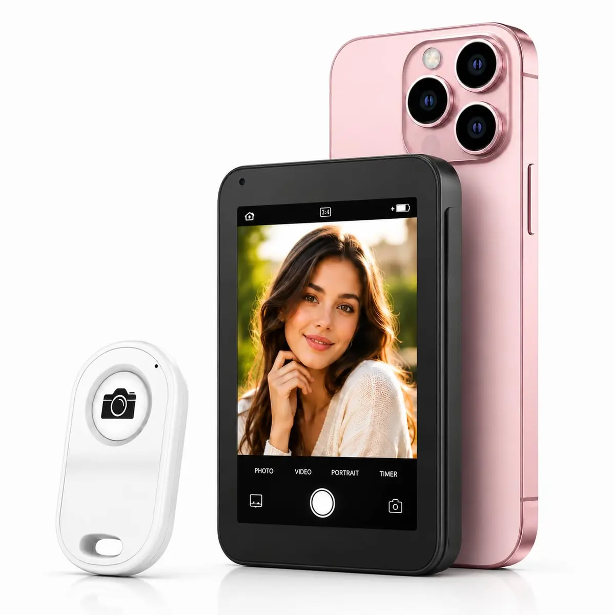 Tela Magnética para Selfie 3,97” com Controle Remoto Bluetooth, Monitor para Câmera Traseira do Celular, Recarregável para Vídeos, TikTok, Reels, Lives e Vlogs (PRETO)