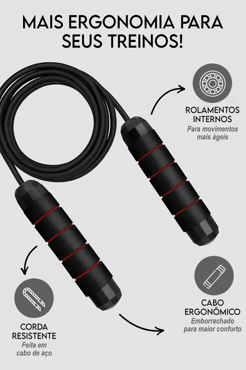 Corda de Pular Speed Rope 3M Profissional Academia Cross Fit com Rolamento Duplo Cabo de Aço e Pegadores Emborrachados Ajustável thumbnail 2