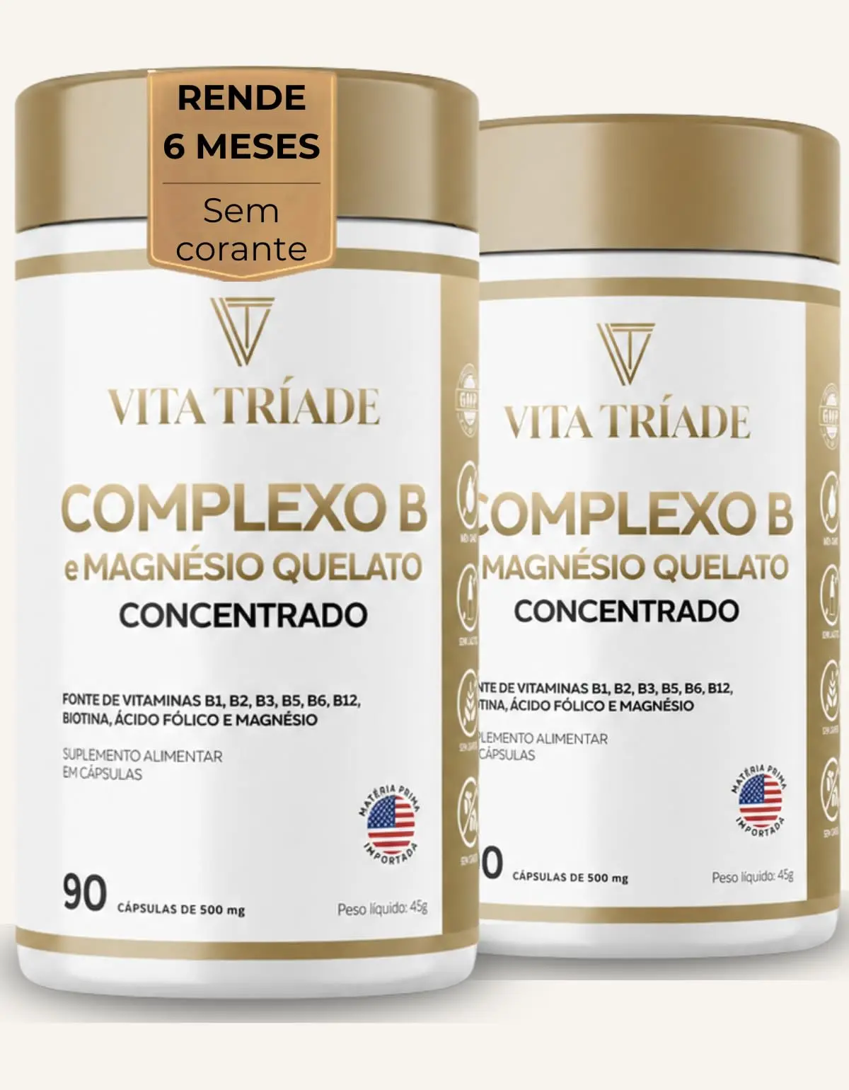 Complexo B Ultra com Magnésio Quelato – 180 Cápsulas (6 Meses) – Vitaminas B1 a B12, Biotina – Vita Tríade