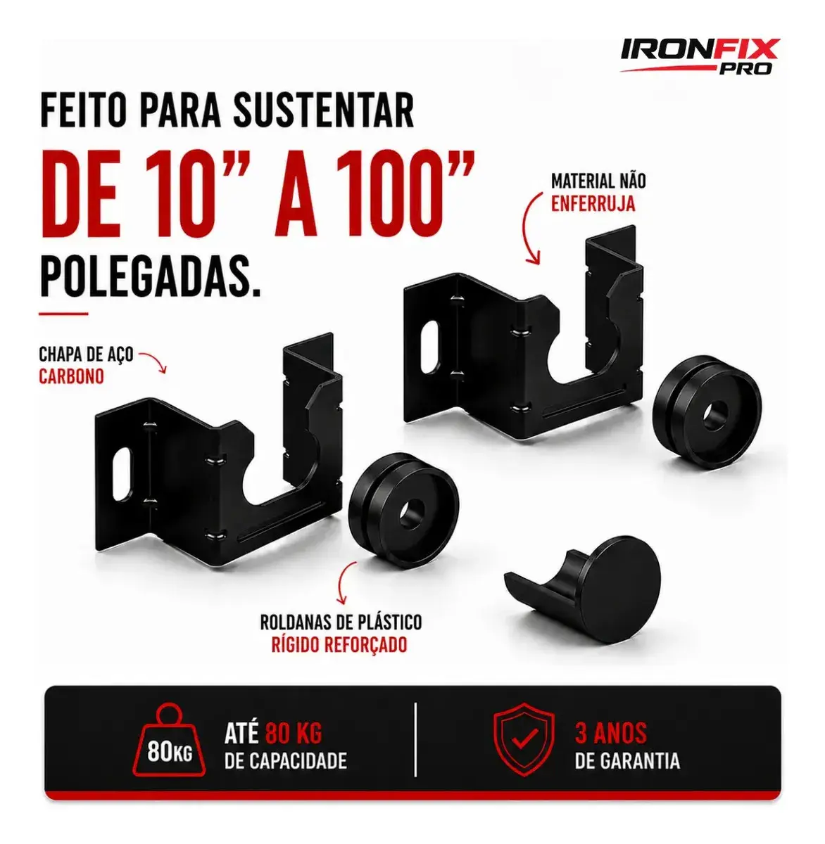 Suporte Tv Fixo Universal IRONFIX PRO Parede Painel Teto 10 24 32 43 50 55 60 75 100 Polegadas thumbnail 2